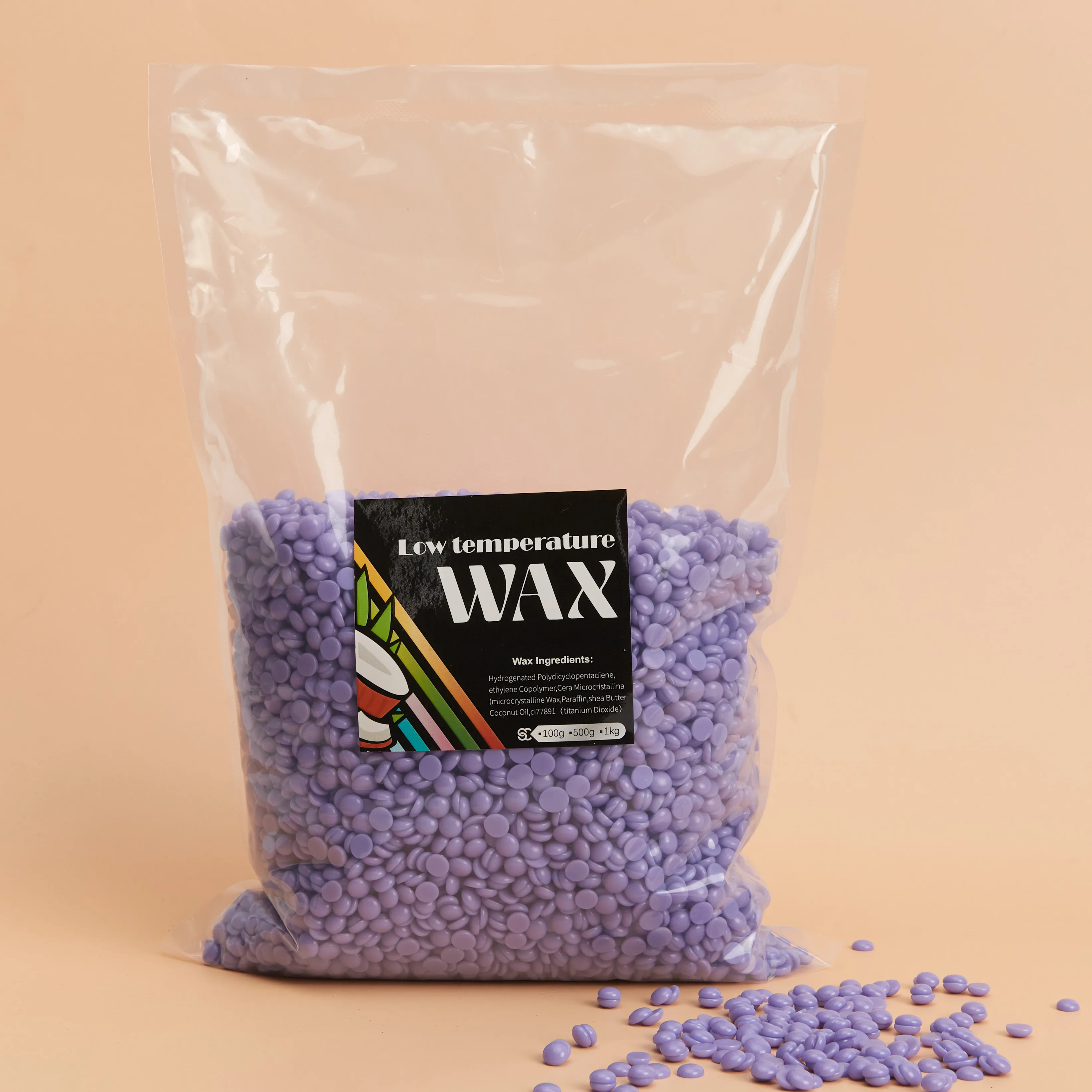 Beauty Spa quality rosin free glitter lavender hard wax bead hypoallergenic wax 1kg 1000g 2.2LB 2.2pound