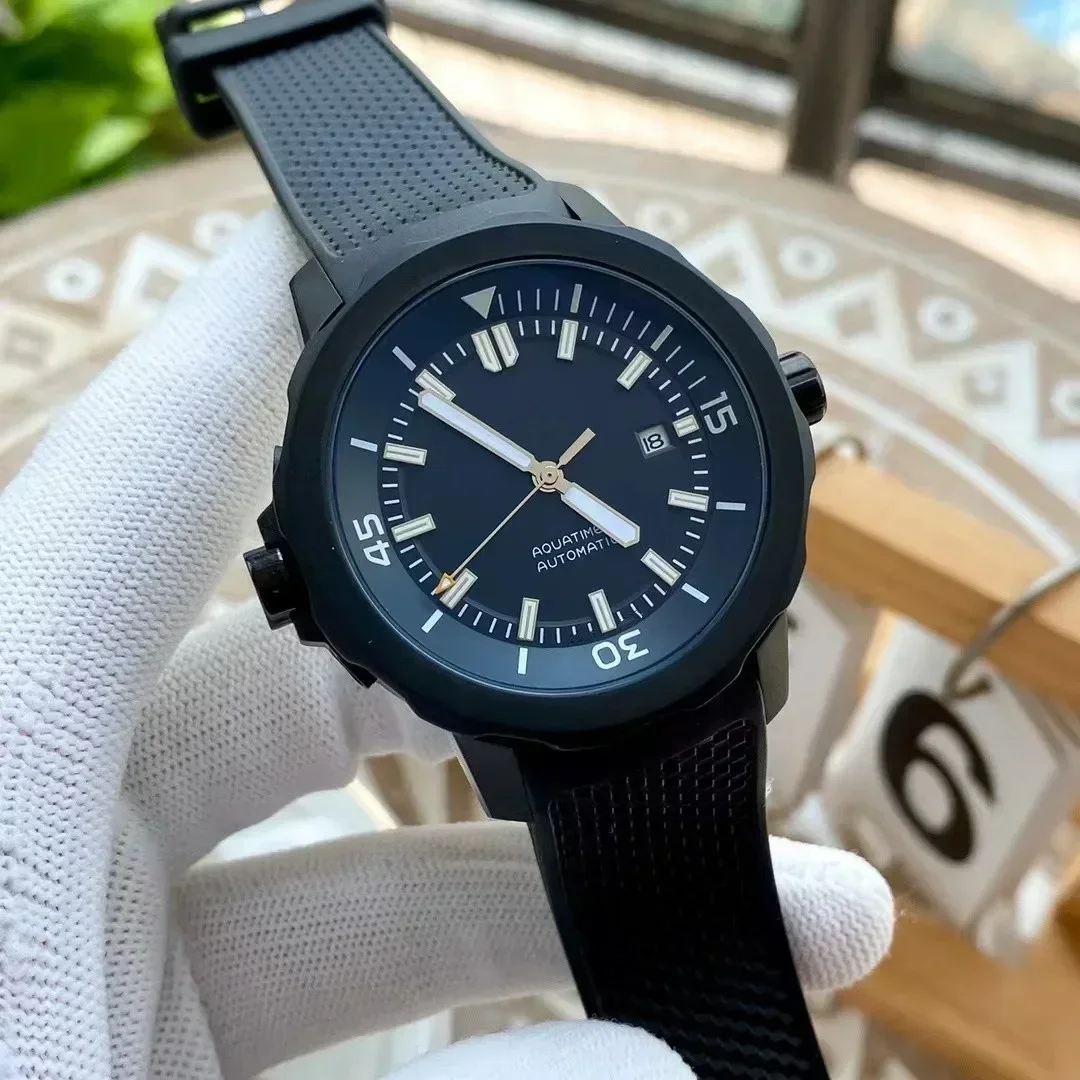 Top Quality Men Automatic Mechanical Watch Stainless Steel Black Blur Rubber Strap Aquatimer 44MM Sapphrie Glass