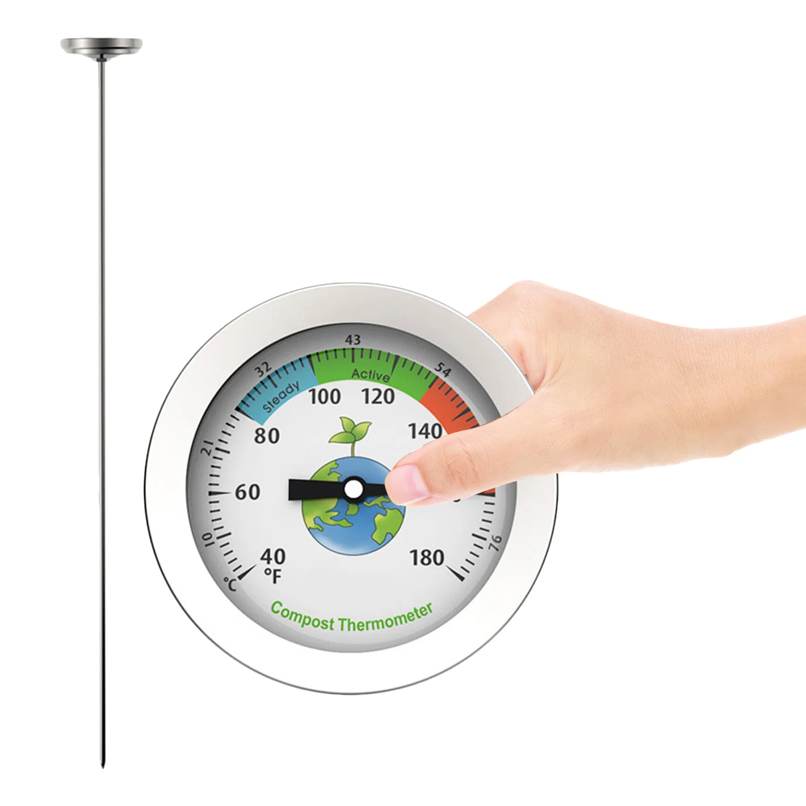 

1pc Soil Thermometer Stainless Steel Probe Waterproof For Garden Greenhouse Composting Outdoor Use Temperature Measuring Tool