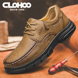 CLOHOO Handmade Shoes Breathable Casual Leather Shoes Men's Loafers Classic Hand Stitched Men's Shoes