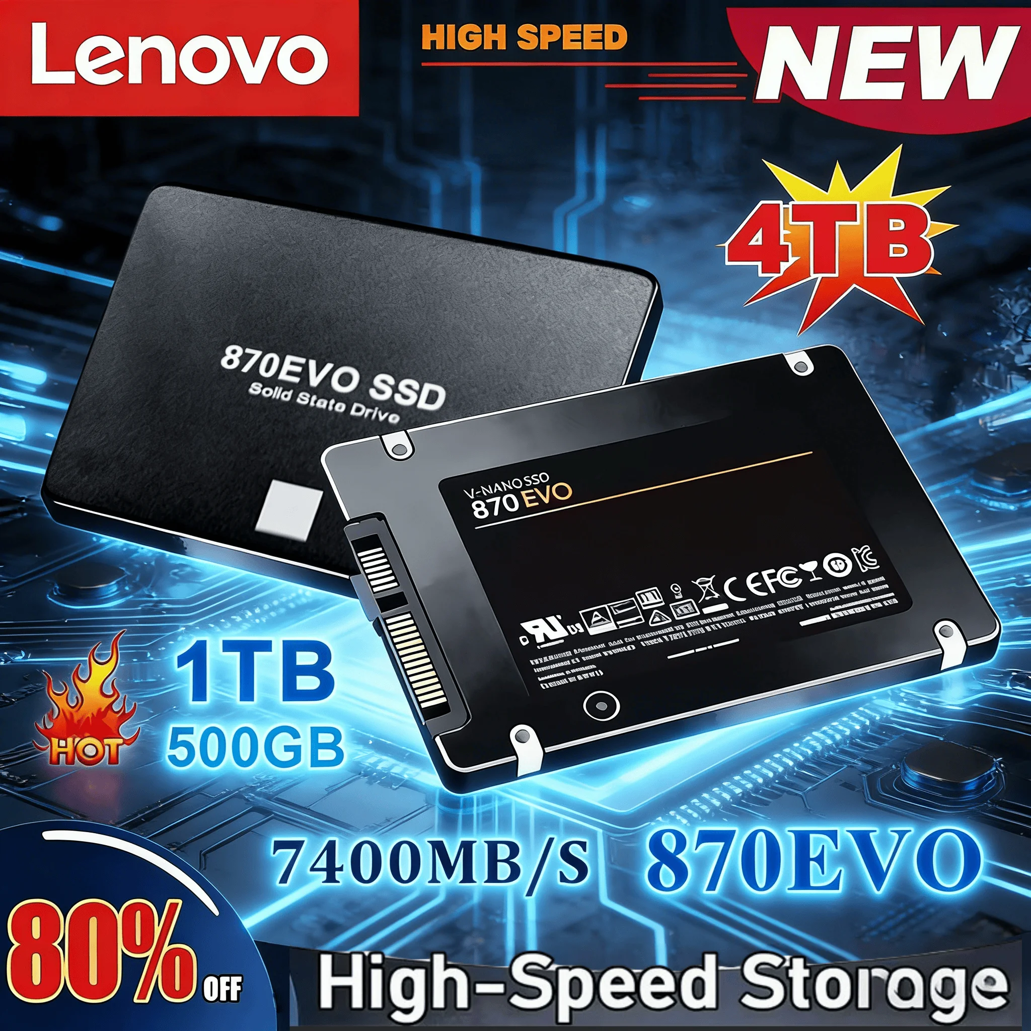 

Lenovo 870 EVO Internal Solid State Drive SSD 1TB 2TB 4TBSATA3 2.5 Inch High Speed Hard Disk for Laptop Desktop Microcomputer PC
