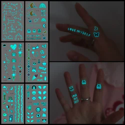 Blue Luminous Glow Tattoo Sticker Cute Geometry Waterproof Temporary Tatoo Small Finger Wrist Fake Tatto For Body Art Women Men