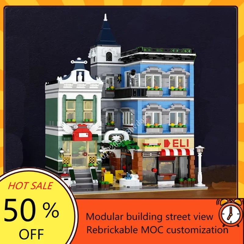 

2569 шт., модульная модель Deli Shop MOC Street View, креативная архитектура, сделай сам, сборка, обучающая игрушка-головоломка, подарок