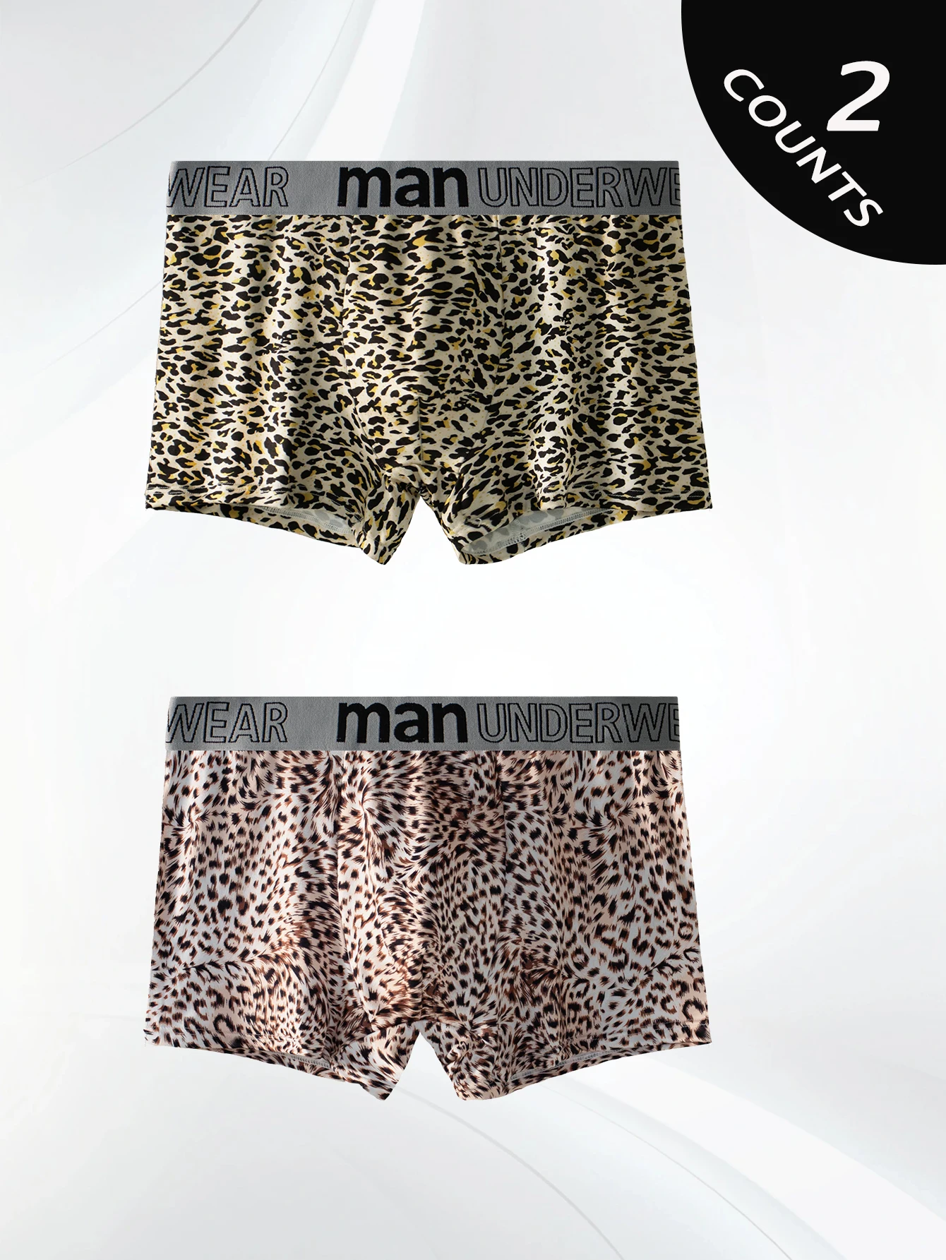 Men\'s underwear 2 pcs fashion sexy leopard print letter waist flat pants casual comfortable soft boys boxer shorts