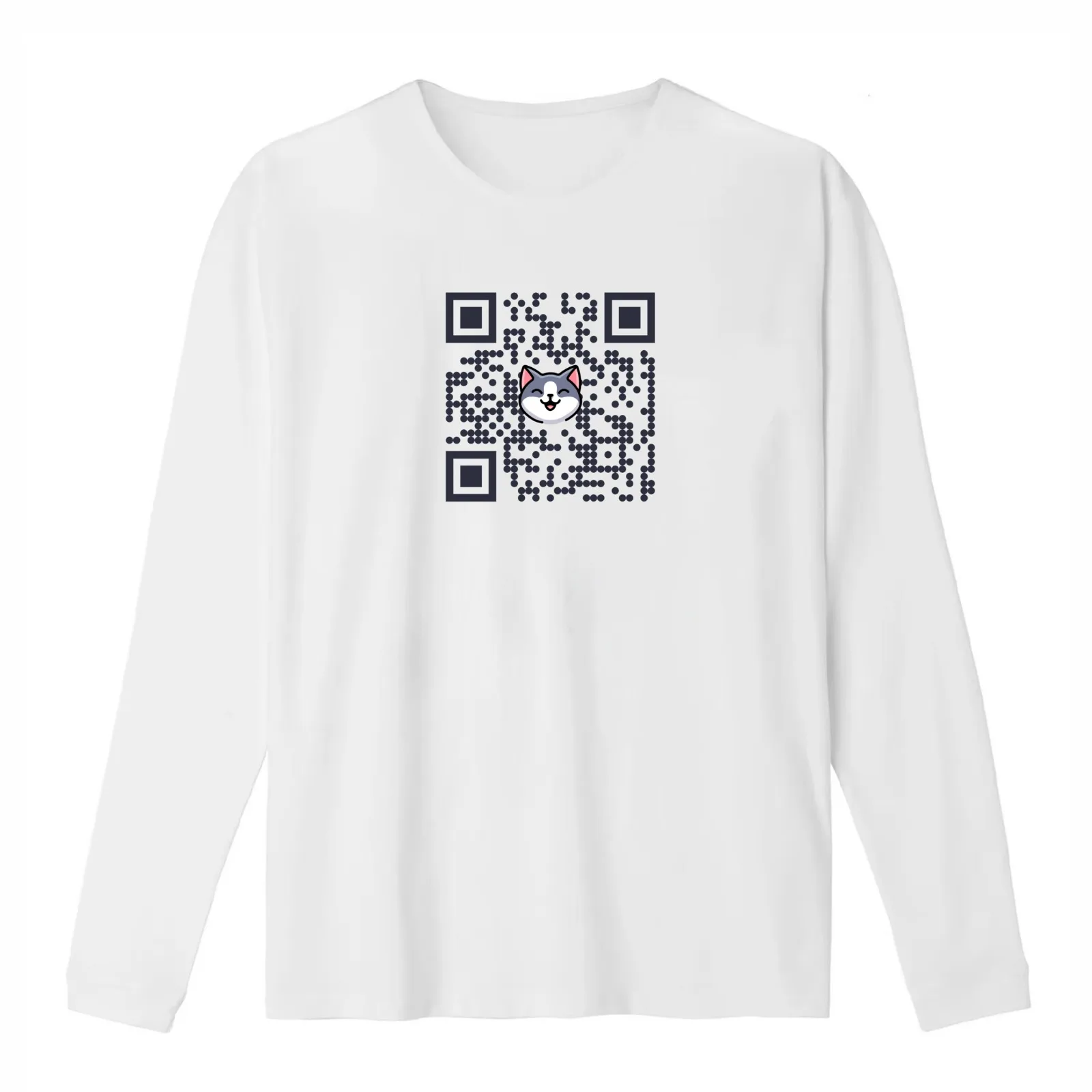 Grey Cat QR Code T-Shirt Summer Casual Cotton Tee Oversized Streetwear Tops Vintage Graphic Print Loose Fit Short Sleeve