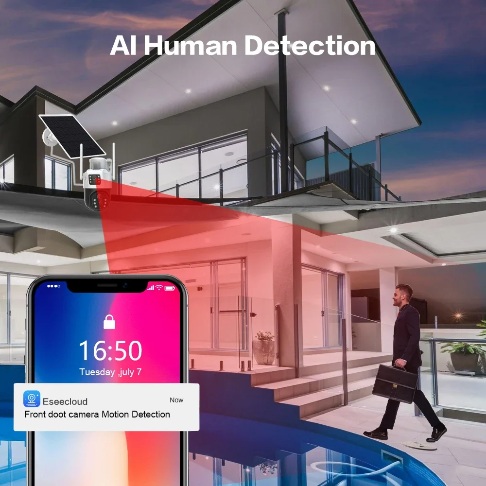 Imagem -05 - Câmera do Painel Solar sem Fio ao ar Livre Visão Noturna Proteção de Segurança Construído na Bateria Detecção Humanóide Pir Wi-fi 8mp 4k