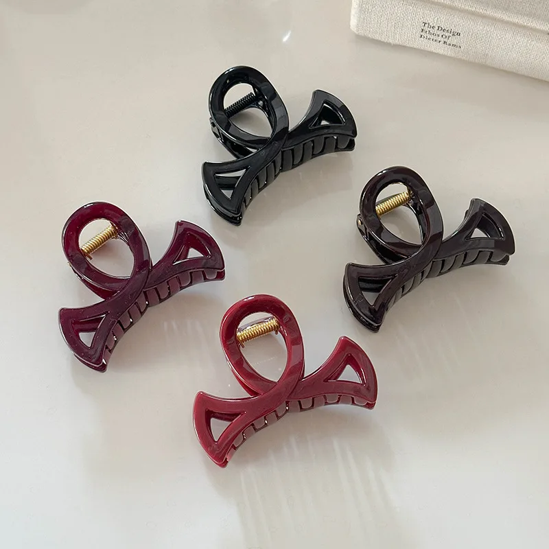 Plastic Solid Color Bow Hair Claw Women Geometric Acrylic Crab Hair Clamp Elegant Barrettes Clip Female Fashion Hair Accessories
