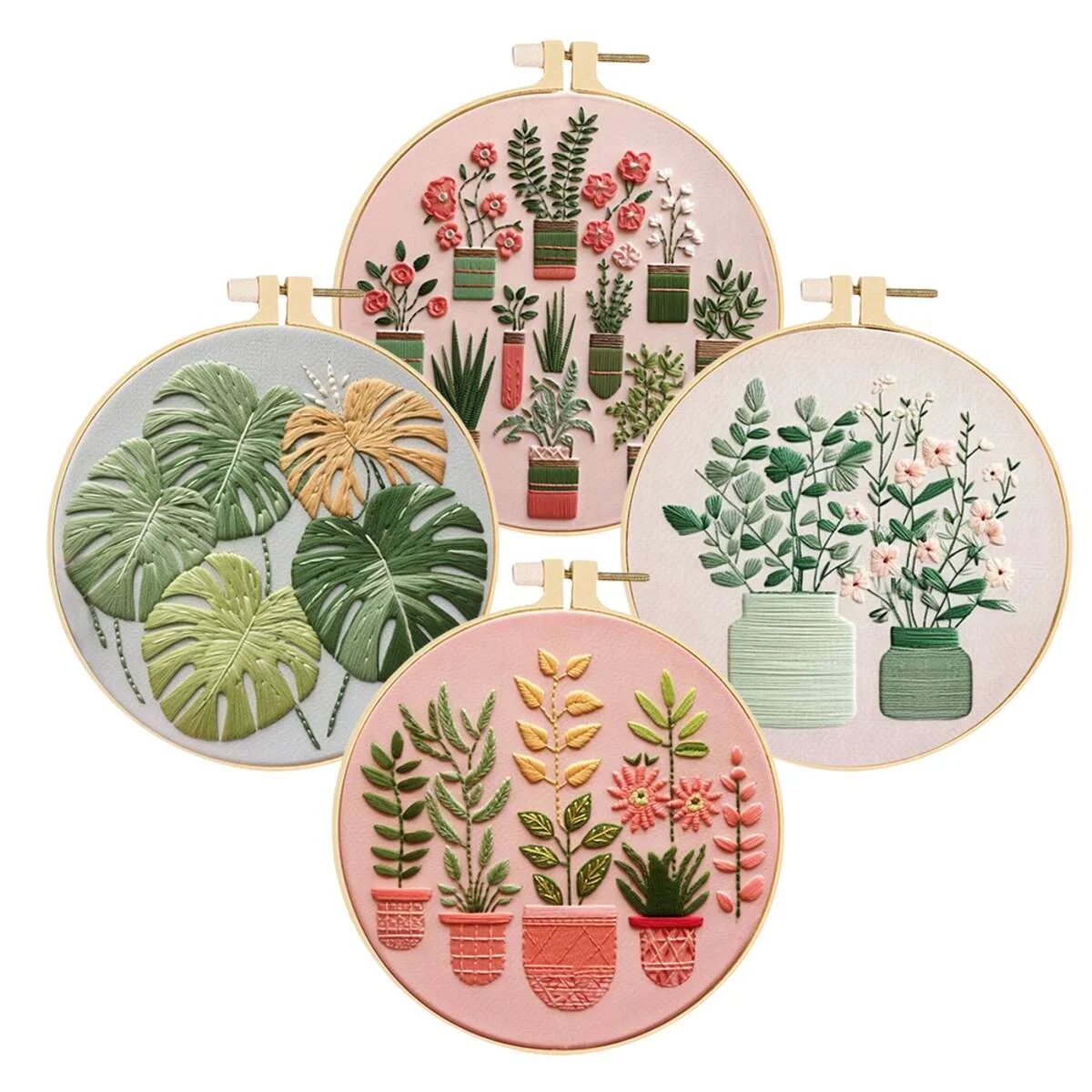 

4PCS Plant Embroidery Kit For Beginner Sewing Art Diy Cross Craft Handmade Gifts Decoration For Home