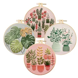 4PCS Plant Embroidery Kit For Beginner Sewing Art Diy Cross Craft Handmade Gifts Decoration For Home