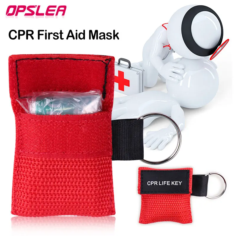 50pcs CPR Resuscitator Mask Portable Emergency Aid Face Shield Artificial Respiration Disposable Respirator Keychain Health Care