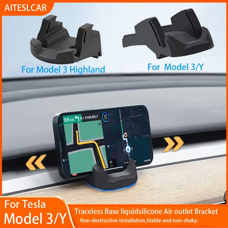 

For Tesla Car Phone Holder Model 3Y Highland 2017-2024 Center Console Special Multi-function Silicone Navigation Support Bracket