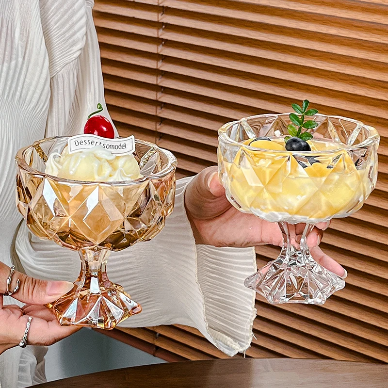 Tazas de vidrio de pies altos de 280ml, cuenco de postre para helado, vaso de vidrio para pudín de fruta y yogur de alta calidad, vaso de cóctel para restaurante y hogar