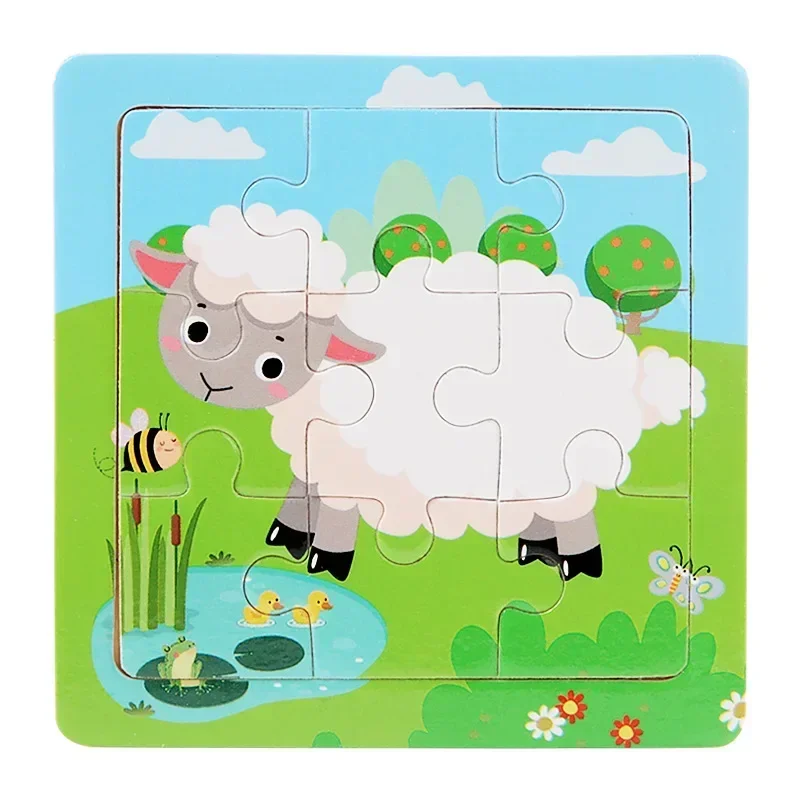 3D Puzzles Cartoon Animals Wooden Montessori Game Kids Cognitive Jigsaw Puzzle Baby Toys Educational Toys for Children Toddler