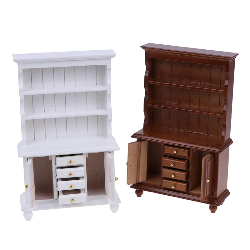 1/12 Multifunction Wood Cabinet Bookcase Cabinet Miniature Furniture Handcrafted Wall Cabinet Dollhouse