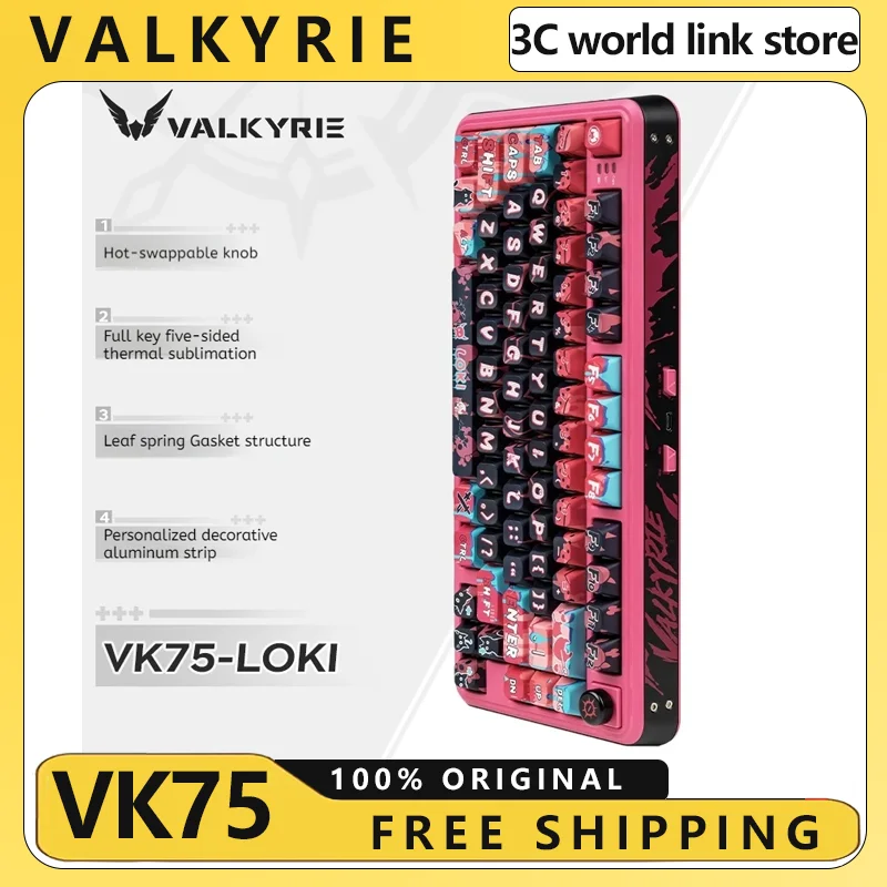 

VALKYRIE Vk75 Механическая клавиатура Беспроводная горячая замена Настраиваемая прокладка RGB Три режима для игр Киберспорта Аниме Тема Подарки Крутая