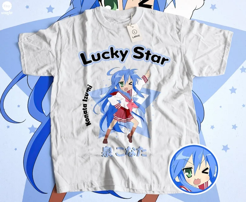 Unisex Lucky Star Galaxy T-Shirt - Manga Charm, Anime Sparkle, Konata Style, Kagami, Tsukasa Trend, Miyuki Appeal, Otaku Chic