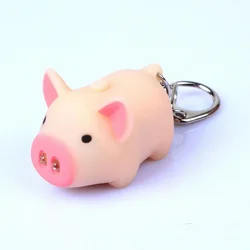 3 Colors Cartoon Cute Pig Led Keychains Flashlight Sound Rings Creative Kids Toys Pig Cartoon Sound Light Keychains Child Gift