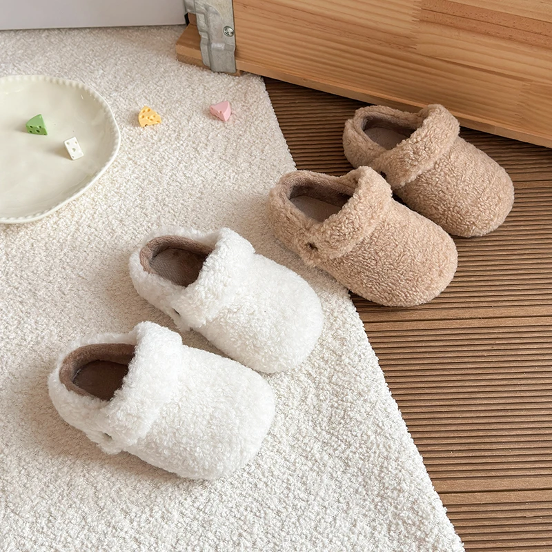 

Children Cotton Slippers Short Plush Warm Casual Flats Shoes Girl Trend Walking Cozy Home Winter Snow Botas De Mujer 21-30