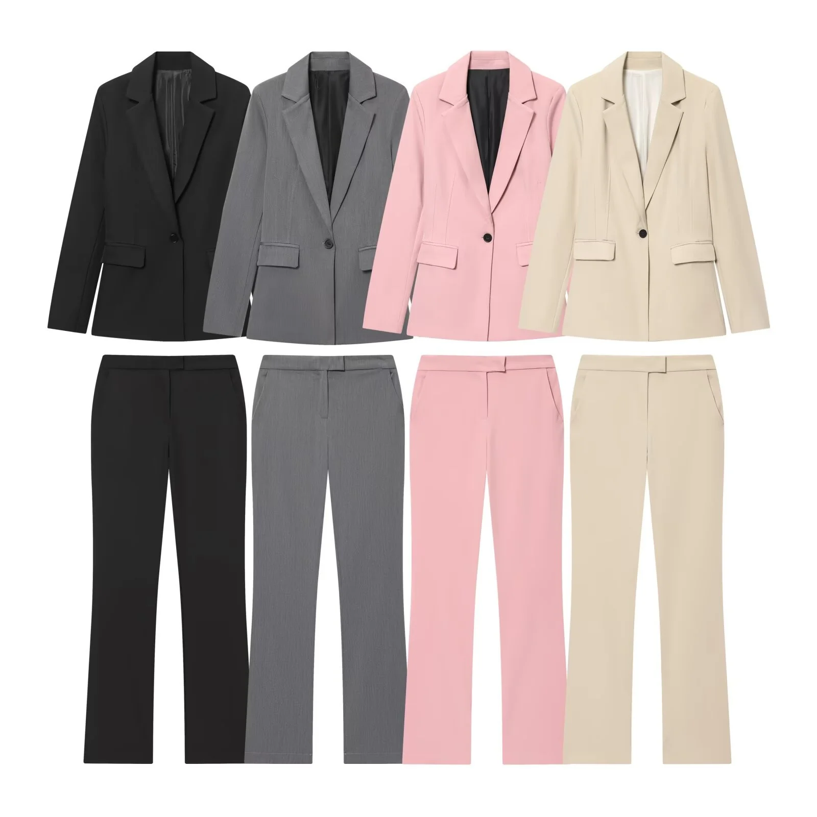 

2025 Autumn New Women's Casual Fashion Simple Loose Commuting Style Single-Button Blazer + Mid-Waist Flared Pants