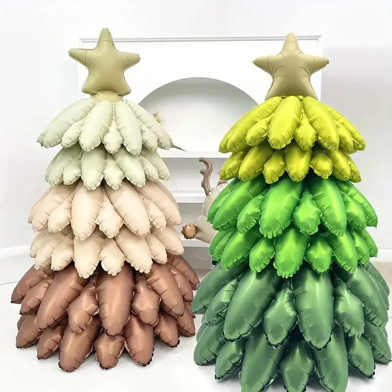 1SET New Matte Christmas Tree Balloon Set Xmas Tree Aluminum Film Balloon Navidad Eve Decoration Party Photo Prop New Year 2025