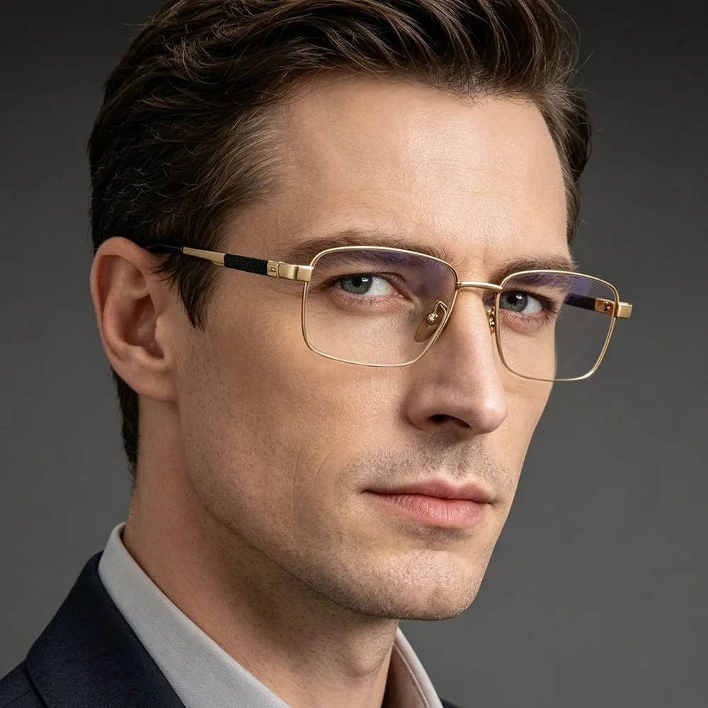 137mm Width Men's Business Prescription Glasses Pure Titanium Full Rim Optical Frame Flexible Temple Myopia Reading Eyeglasses