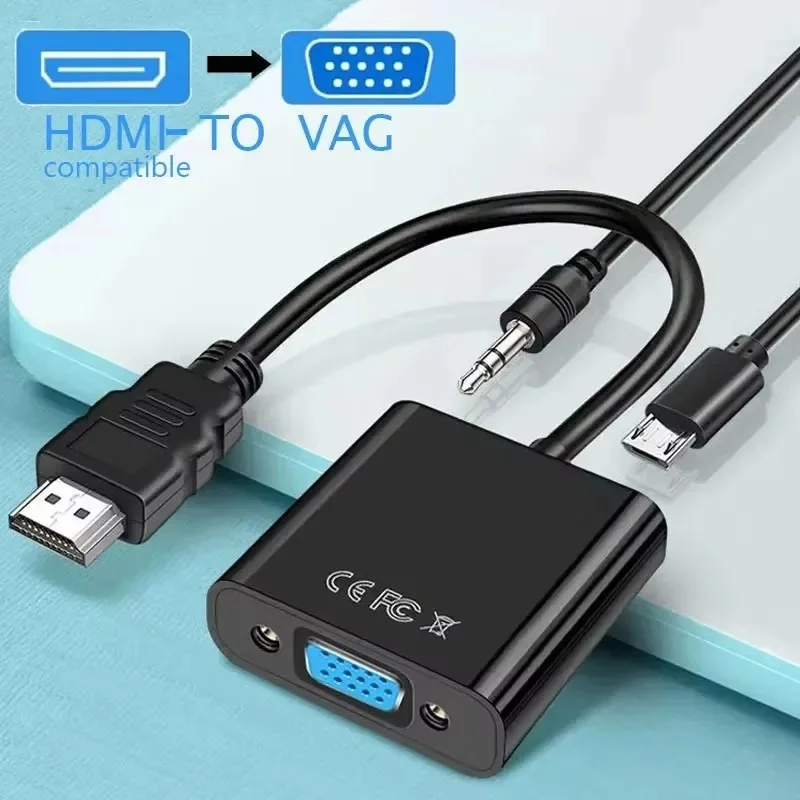 1-4sets HD 1080P HDMI To VGA Cable Converter With Power Supply HDMI Male To VGA Female Converter Adapter for Tablet Laptop PC TV