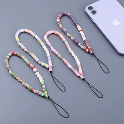 Women Anti-Lost Lanyard Chains 6mm Heishi Clay Beaded Phone Chain Mobile Phone Strap Charm Love Letter Telephone Jewelry