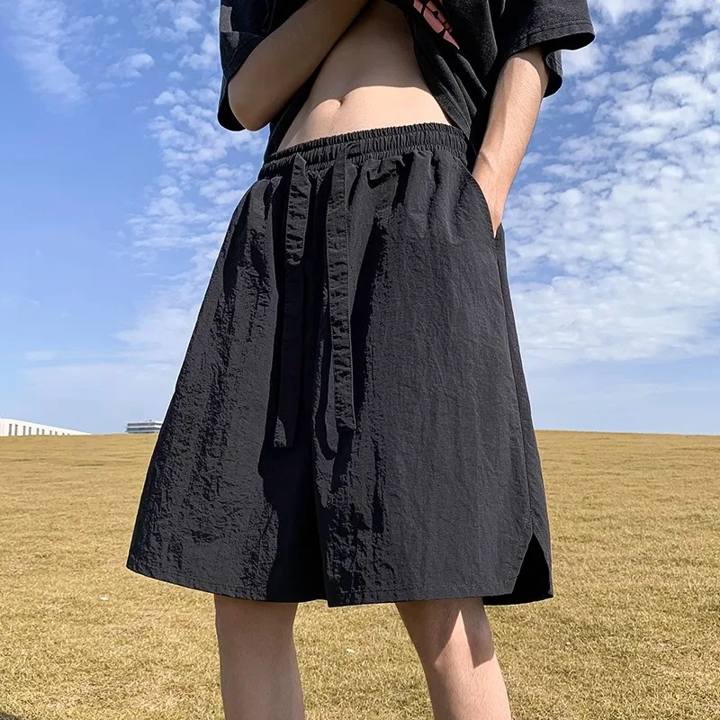 Мужские летние модные свободные шорты из вискозы, мужские однотонные спортивные пляжные шорты, мужские быстросохнущие тонкие шорты G187, 2024