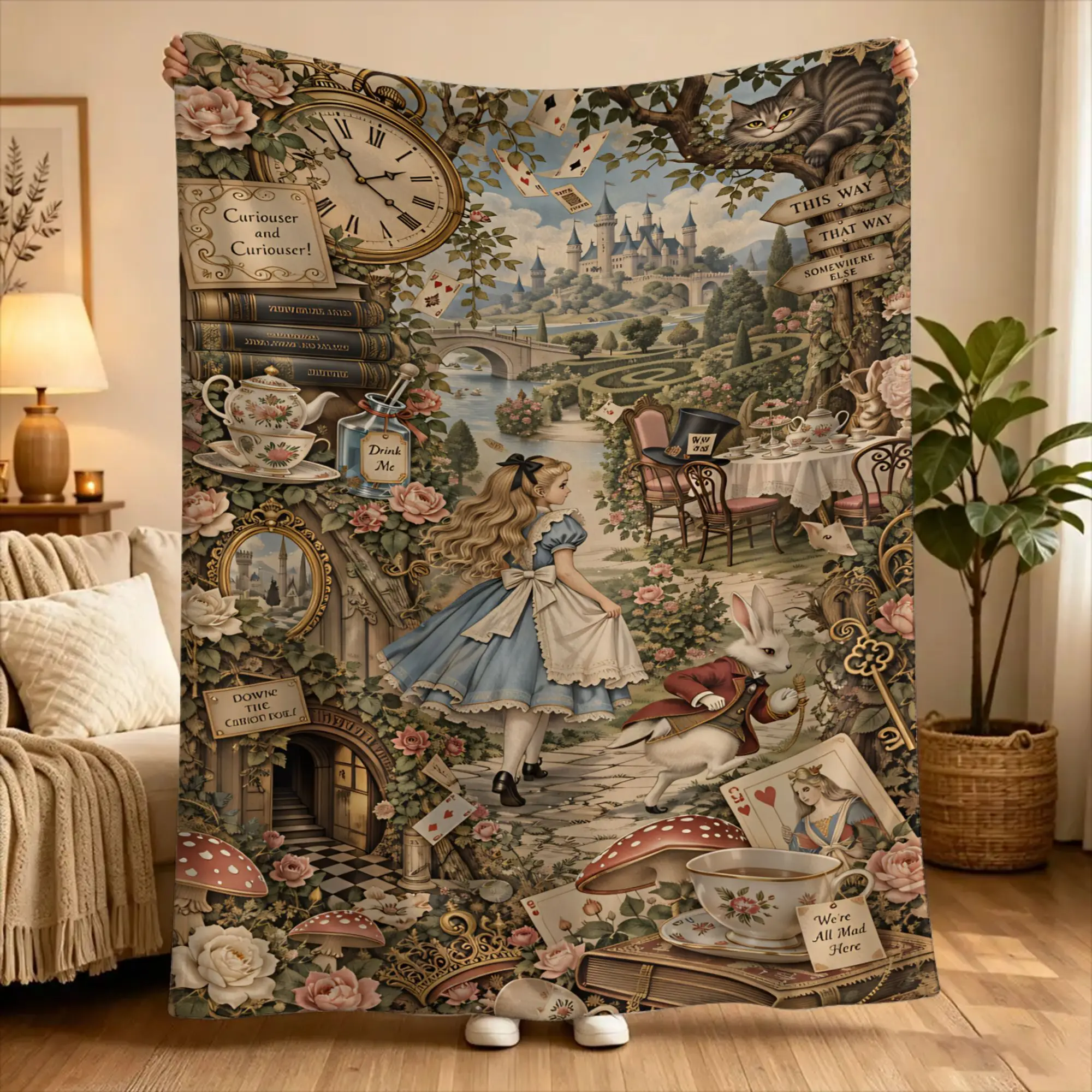 Alice Cheshire Cat  Blankets  Decorative Flannel Bedding Throws For Couch Chair Super Soft Custom Quality Bedspread Gift