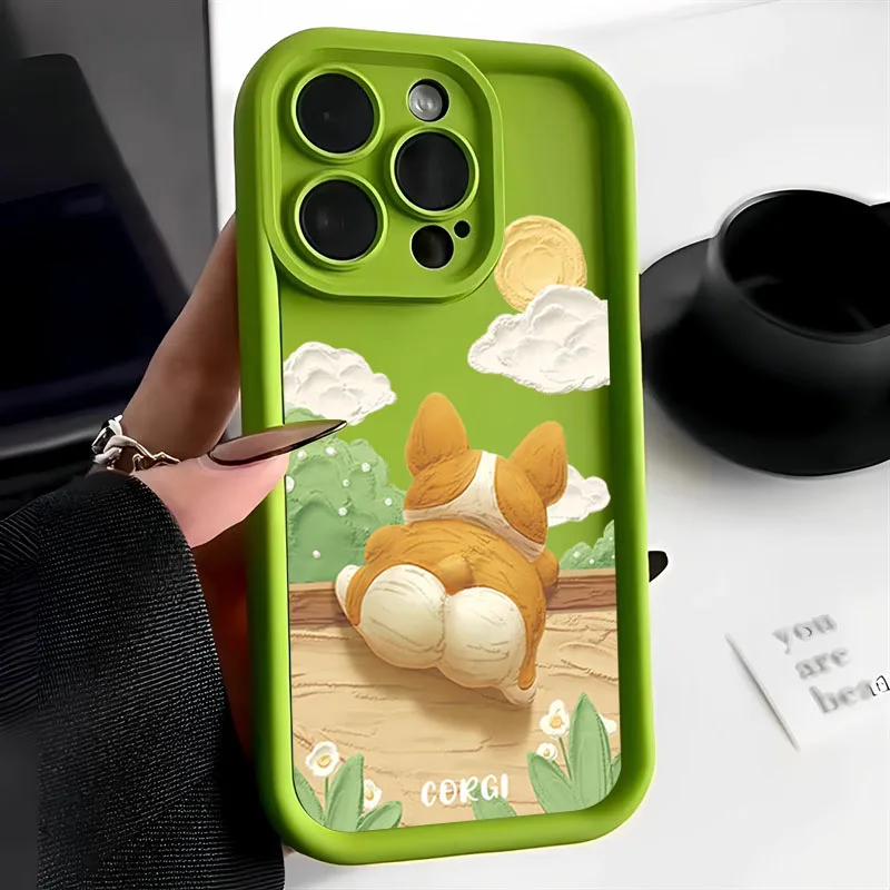 Cute Cartoon Corgi Dog Silicone Phone Case For iPhone 16 14 Pro Max Cases iPhone 11 12 13 15 XS X 7 8 Plus Shockproof Soft Cover