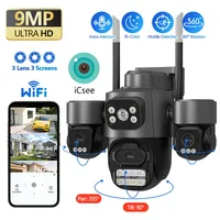 Three Screen Three Lens 9MP HD WIFI IP Camera Auto Tracking IP66 Waterproof CCTV Video Security Cam iCsee