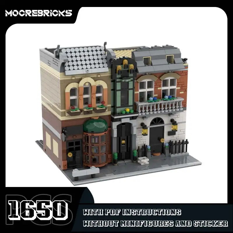 

MOC Street View Corner House Modular Architecture Building Blocks Model Originality Bricks Toys Children's Christmas Gifts