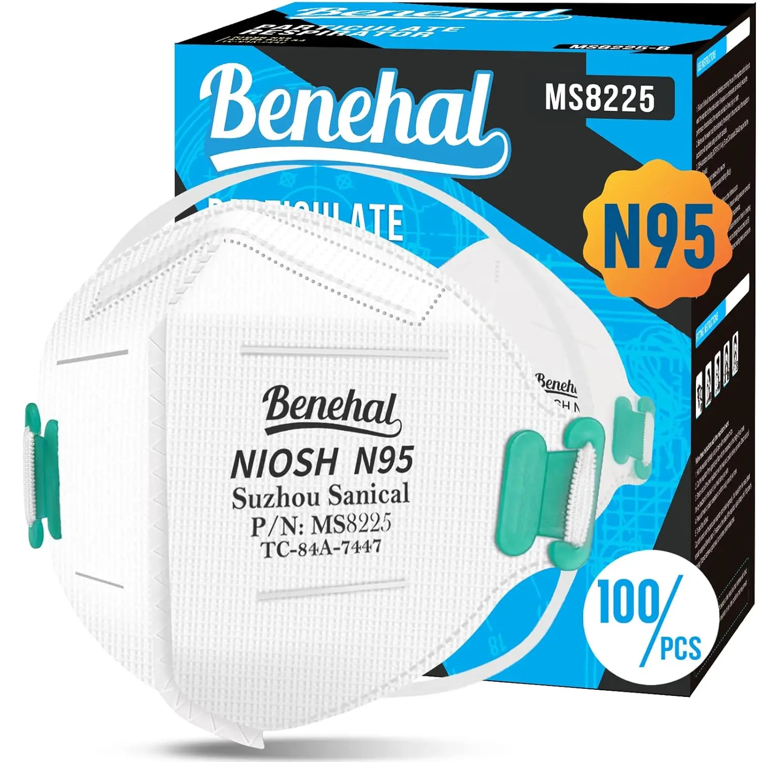 

NIOSH Approved N95 Mask, Pack of 100 Individually Wrapped White Particulate Respirators