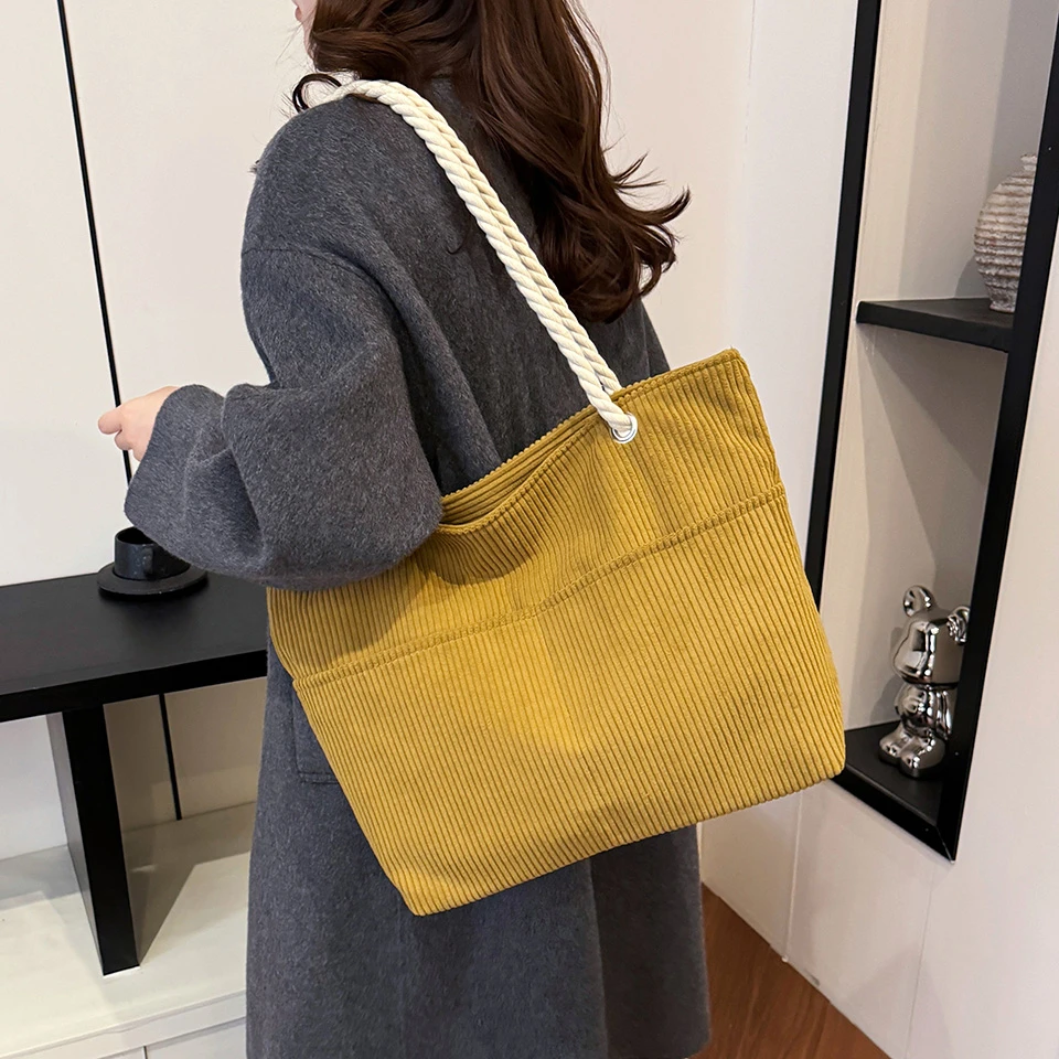 Corduroy Bag Women's 2024 Winter Casual Easiest for Match Shoulder Bag Large Capacity Tote Bag Popular Commuting Bag