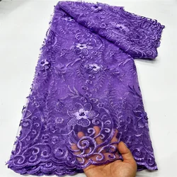 Purple Sequin French Milk Silk Lace Fabric 2021 High Quality African Beads Lace Fabric Mesh Nigerian Lace Fabric For Wedding