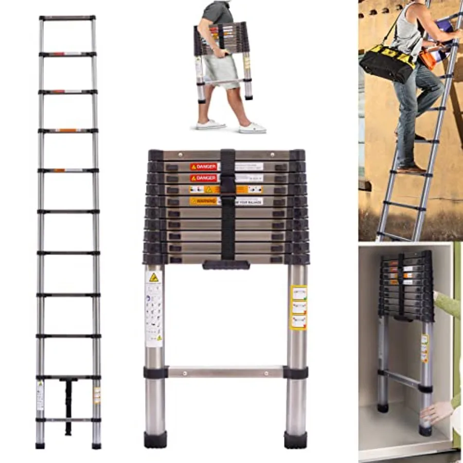 

Telescoping Ladder 10FT Multi-Purpose Collapsible Ladder Stainless Steel 330 Lb Capacity Indoor Outdoor Use Lightweight Portabl