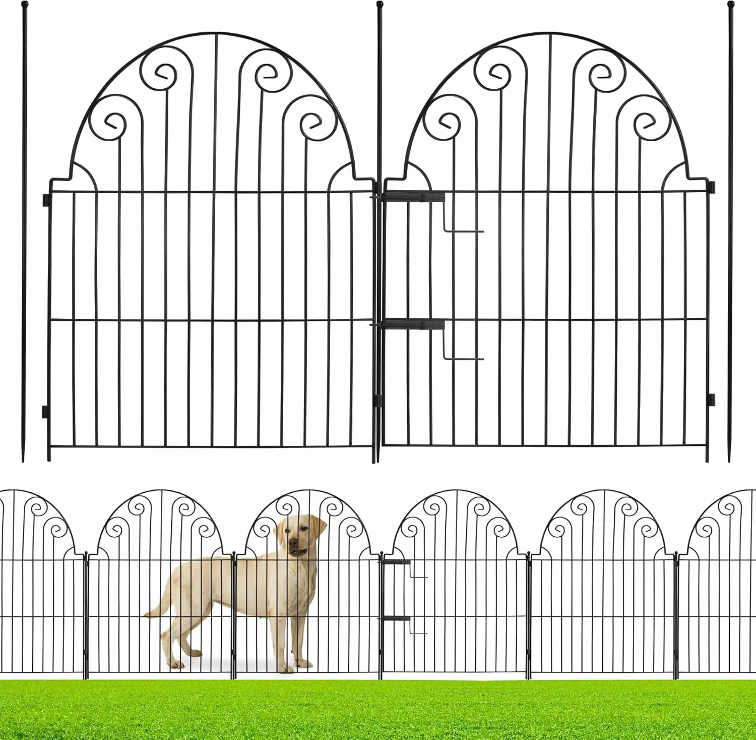 Decorative Garden Fence 5 Panels, No Dig Rustproof Metal Animal Barrier for Dog, Outdoor Patio Lawn Yard Flower Bed with Gate