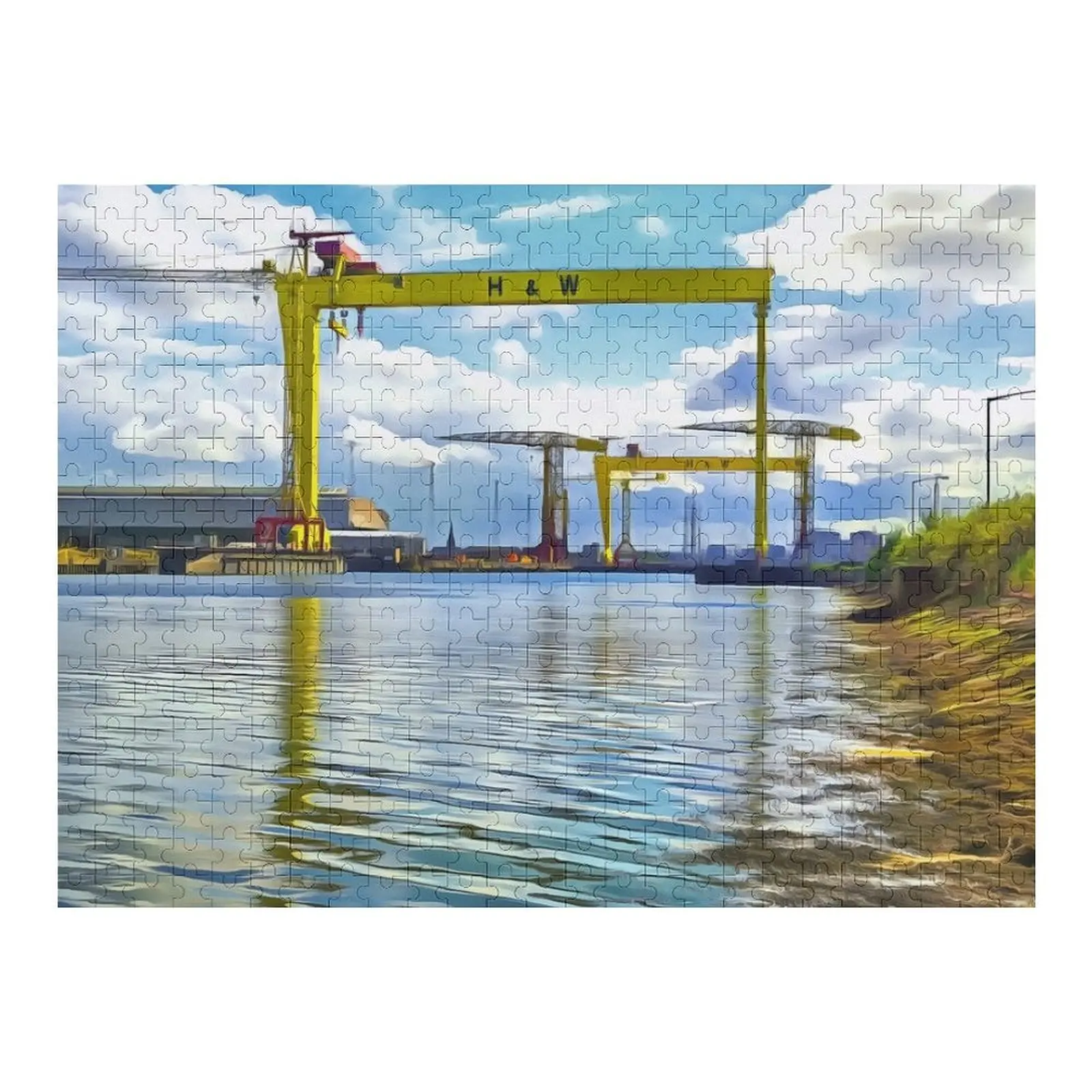 

The Cranes of Belfast, Ireland. (Painting) Jigsaw Puzzle Picture Game Children Puzzle