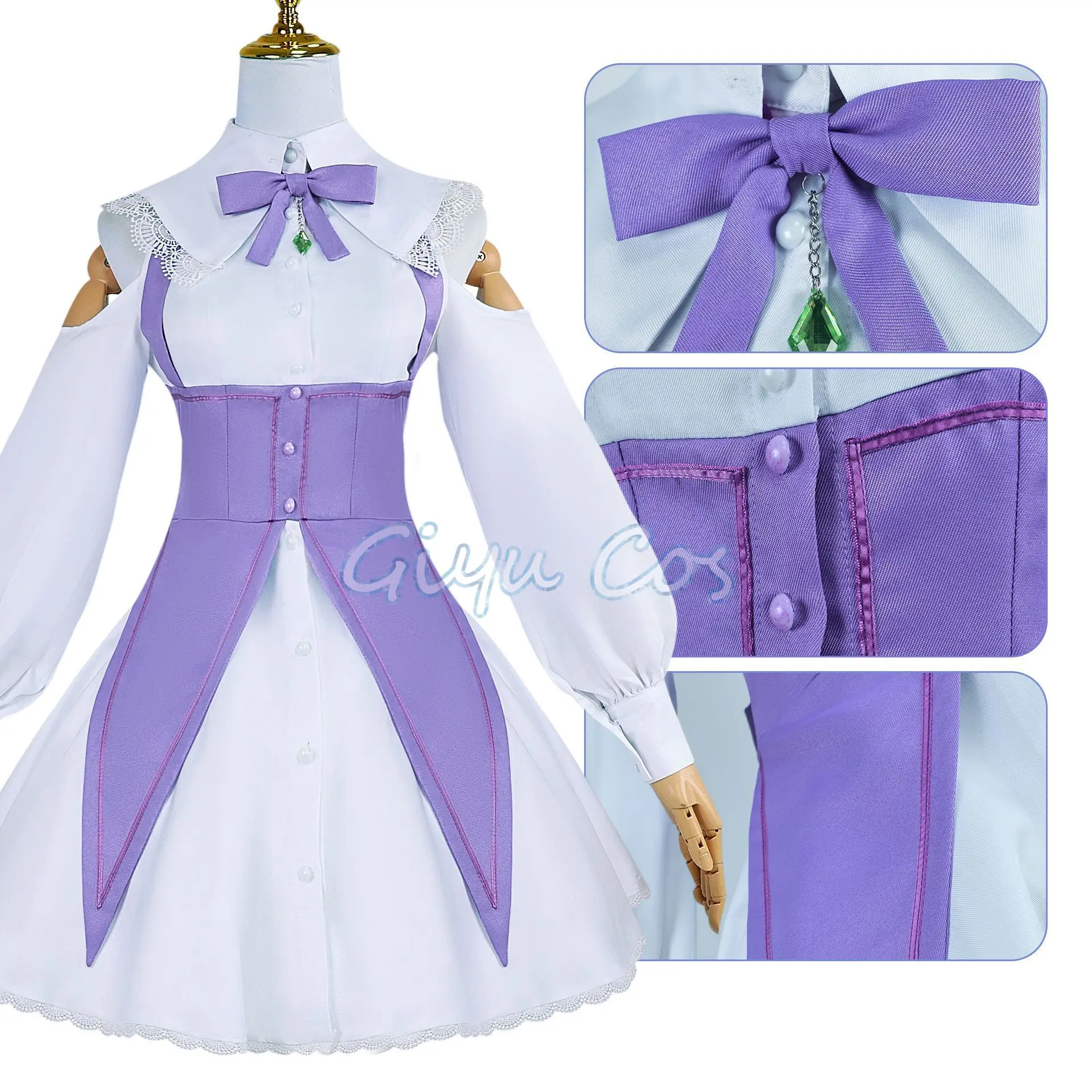 Re Zero Kara Hajimeru Isekai Seikatsu Emilia Cosplay Costumes Women Dress with Headdress for Halloween Party