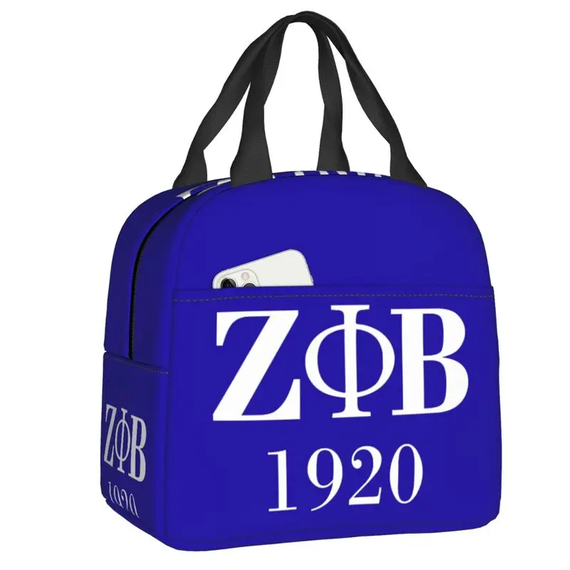 Custom Zeta Phi Beta Sorority Logo Lunch Bag Women Warm Cooler Insulated Lunch Box for Children School