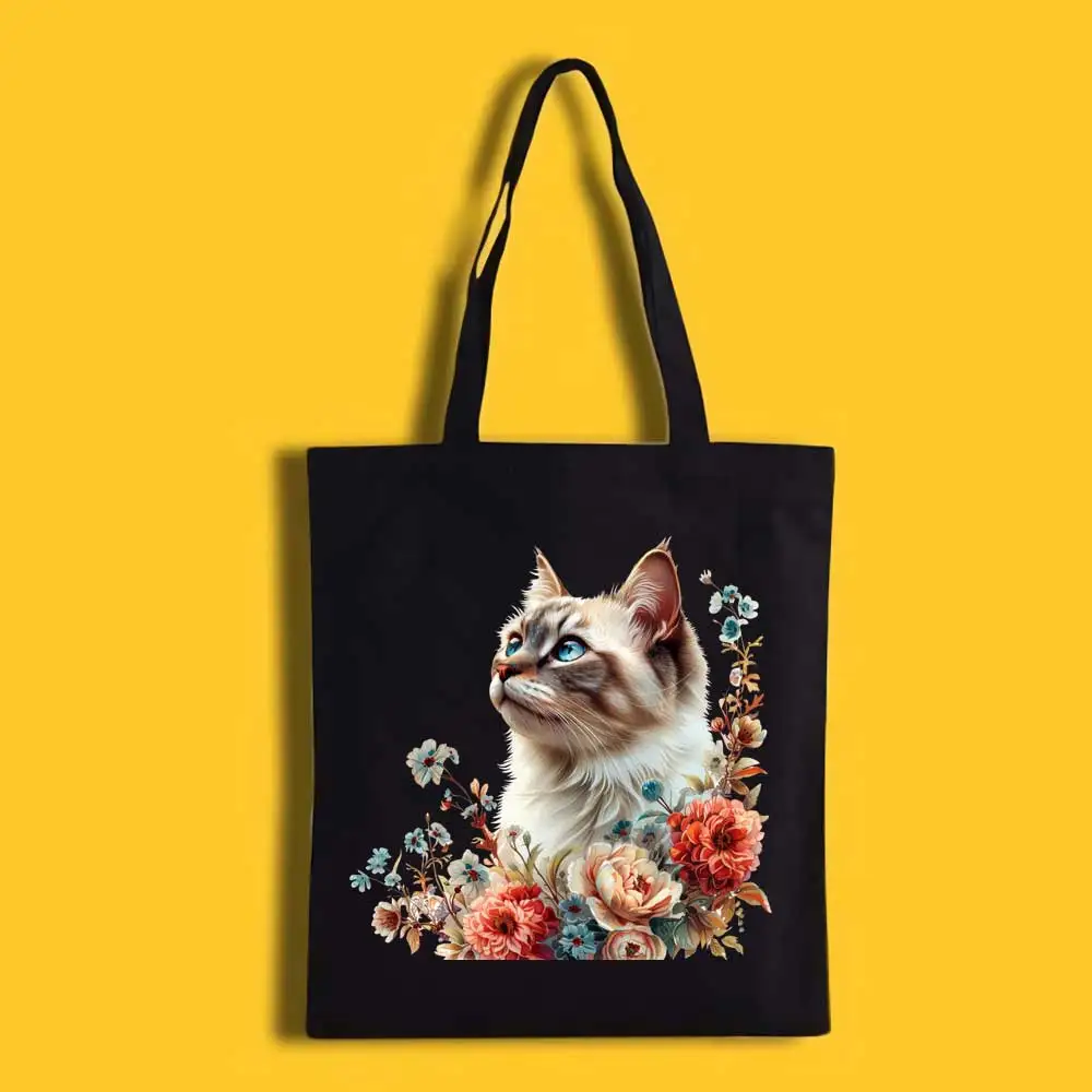 Cute Colorful Cat Iron-on Transfer For Clothing DIY A-Level Washable T-shirts Thermal Sticker Beautiful Flowers Patches Applique