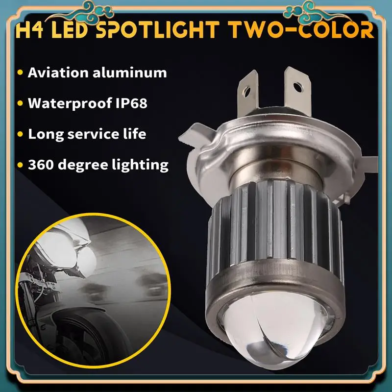 Latest H4 LED Spotlight Small Light Bulb LED Motorcycle Modified Headlight Integrated Two-Color Headlight Accessories