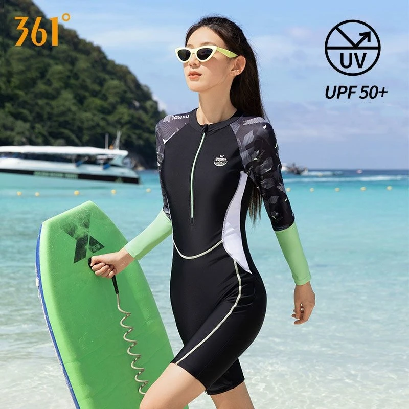 361Women UPF50+Long Sleeve WaterProof Professional Sports Knee Length Training Beach SwimWear Sexy Quick-Drying Push Up SwimSuit