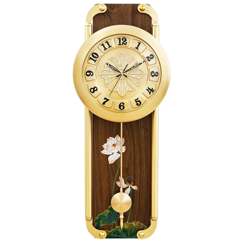 

New Chinese swing clock light luxury atmosphere solid wood living room home modern decoration clock wall hanging