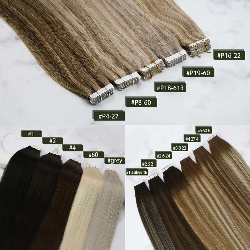 VeSunny Tape en Extensiones de Cabello Humano Seamless Skin Weft Extensiones de Cabello Doble Cara Balayage Color de Cabello Adhesivo Sedoso 2