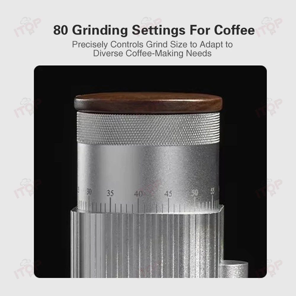 ITOP CGLY1800 مطحنة القهوة المحمولة القابلة لإعادة الشحن 1800 مللي أمبير 6 نجوم 420 نتوءات مخروطية من الفولاذ المقاوم للصدأ 25 جرام قادوس الفول