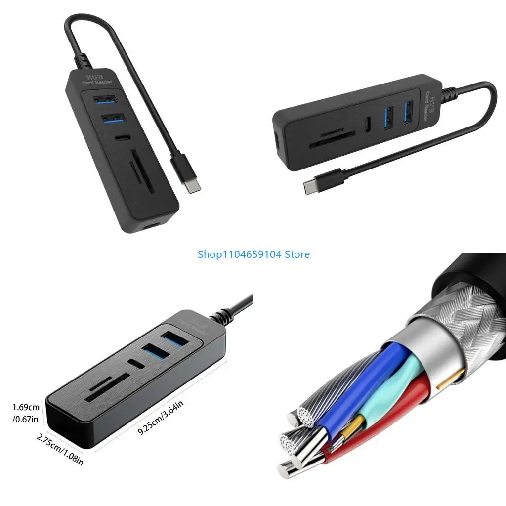 Compactly 5 In 1 USB Splitter For Simultaneous Data Transfer Through 3 Port And Double Storage Card Slots