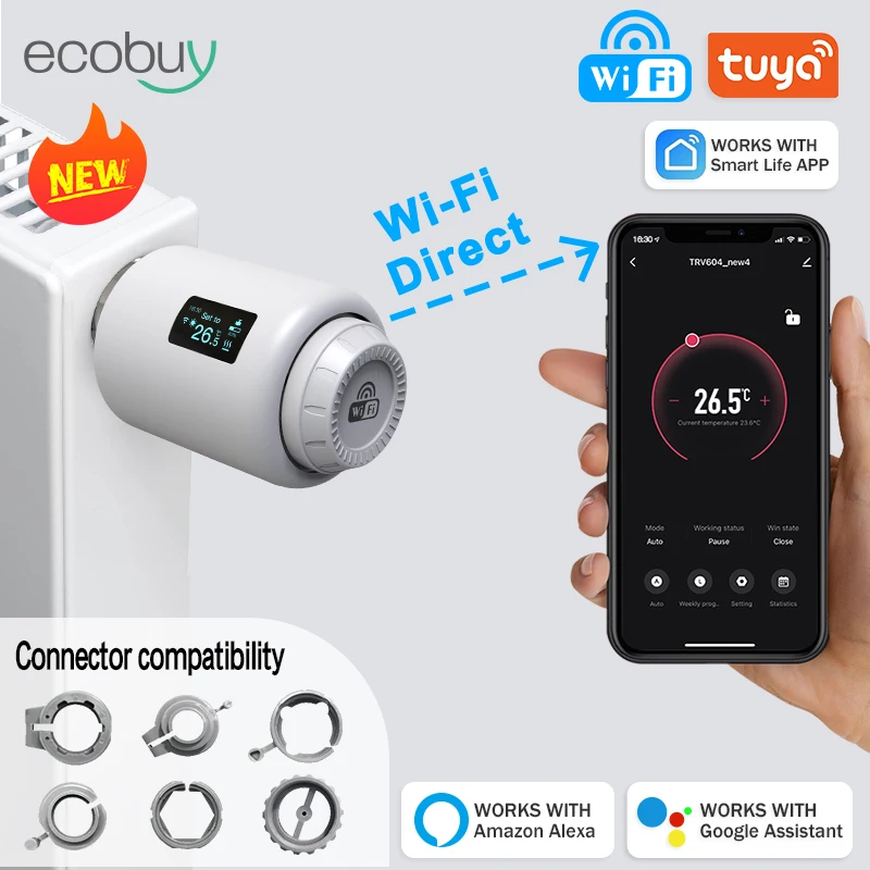 Termostato Tuya TRV WiFi, Casa Inteligente, Válvula Termostática Cabeça do Radiador, Atuador de Aquecimento, Controlador de Temperatura, Alexa,