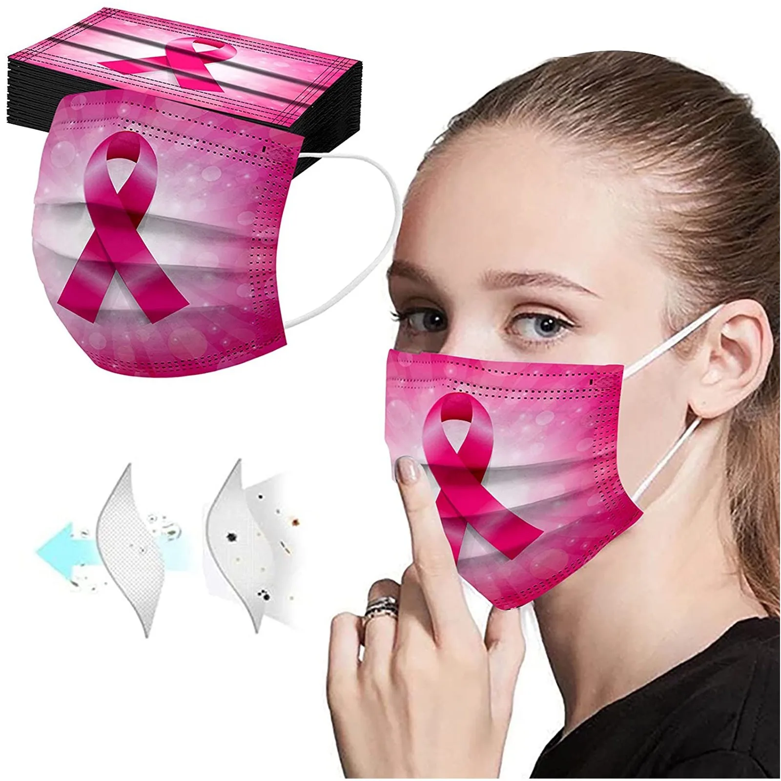 قناع أنيق لسرطان الثدي، موضوع خيري، شريط وردي، قناع واقٍ للبالغين، مناسبة خيالية، مناسبة للدعاية، يمكن التخلص منها #2