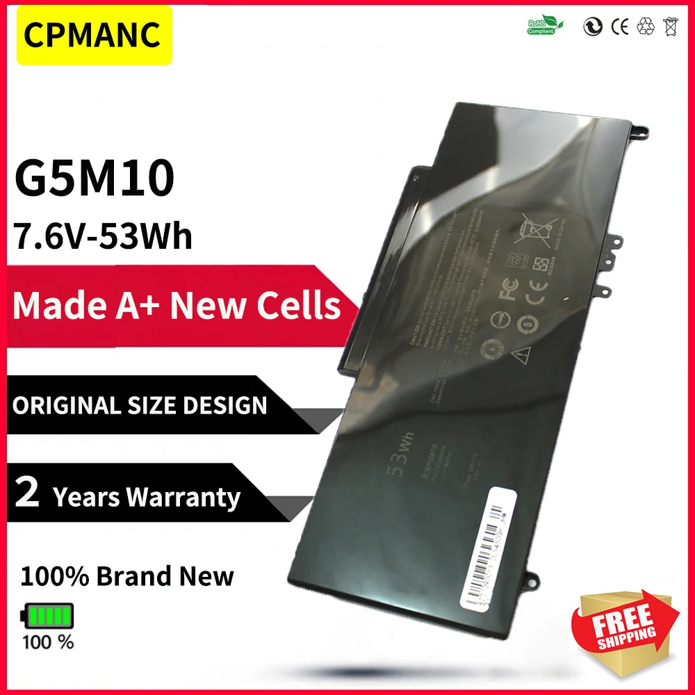 Cpmanc Nieuwe G5M10 Laptop Batterij Voor Dell Latitude E5250 E5450 E5550 8V5GX R9XM9 WYJC2 1KY05 7.6V 53WH